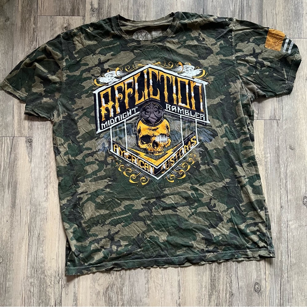 Affliction American Customs Men's Camo Skull Face Graphic Tee